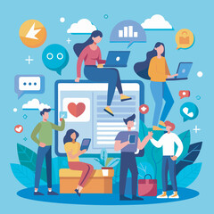 people using online social media vector illustration