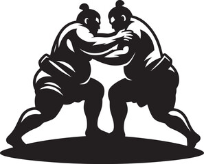 Sumo fight silhouette vector illustration isolated on a white background