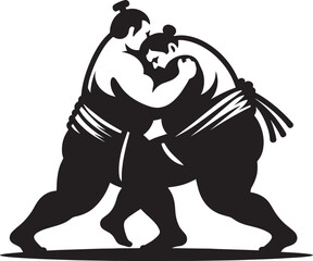 Sumo fight silhouette vector illustration isolated on a white background