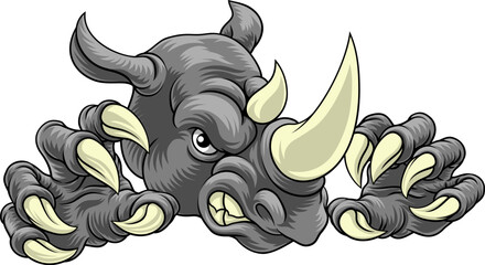A rhino or rhinoceros mean, angry cartoon animal sports mascot © Christos Georghiou