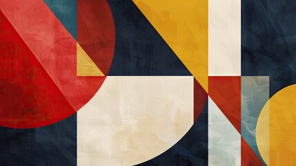 Bauhaus background with primary colored geometric shapes accented by clean lines and smooth textures