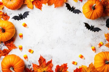 A white background with orange pumpkins and orange corn on it