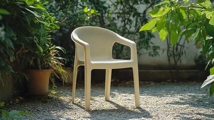 Obraz premium Minimalist Plastic Chair in Outdoor Setting