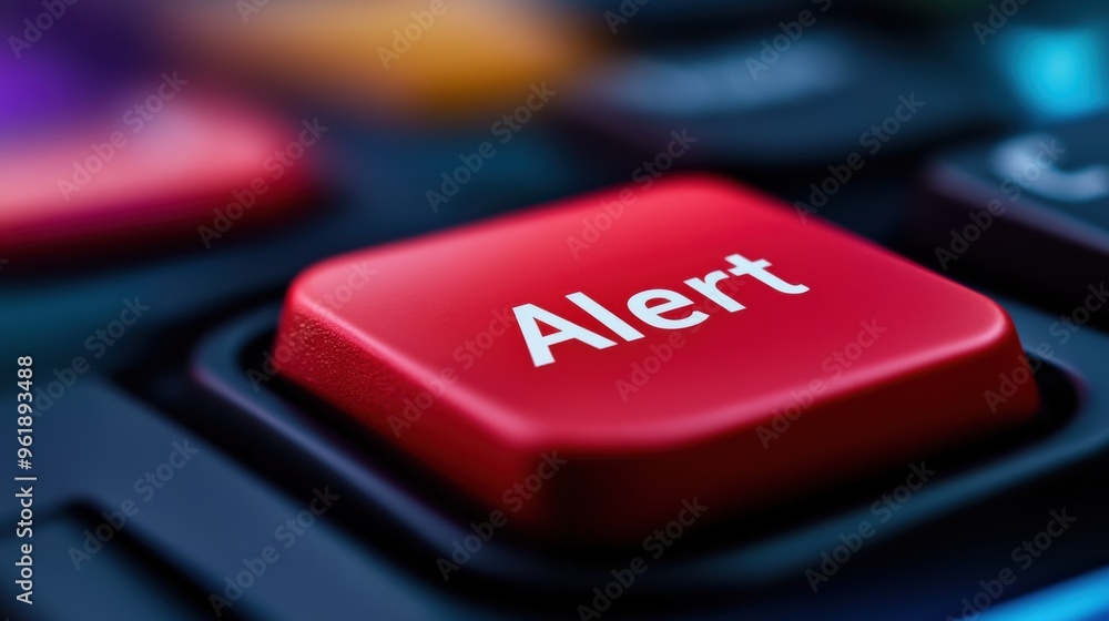 Poster a close up of a red button on the keyboard that says alert, ai