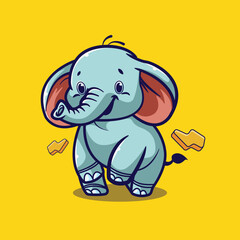 HAPPY CUTE CHIBI ELEPHANT CHARACTER ILLUSTRATION VECTOR
