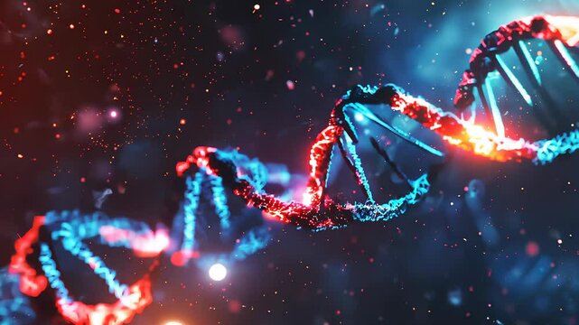 DNA Gene sequencing abstract design. Floating in space background, science, abstract, biology, biotechnology, molecular, health, genetic,  chemistry, medicine, chromosome, structure, helix