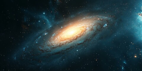 Fototapeta premium Spiral galaxy with bright core and scattered stars.