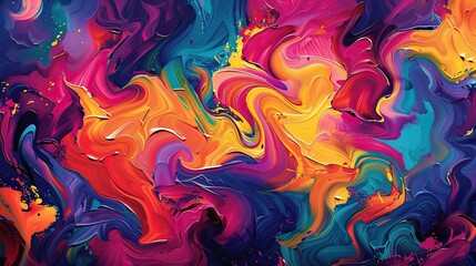 Swirling patterns and textured brushstrokes with bright colors create a Fauvist backdrop