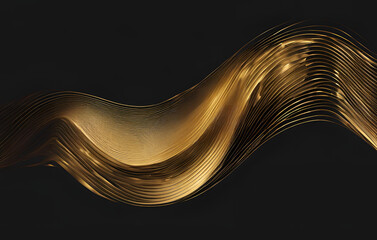 Abstract background with golden wavy lines, Luxury gold wave illustration background on black background Premium design for wallpaper banner poster, Textured Background With Flowing Gold Abstract Line
