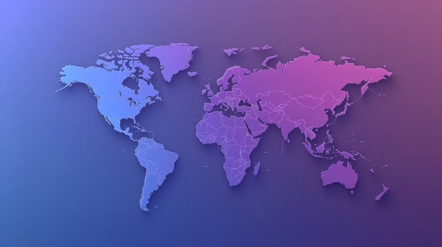 Stylish world map illustration with a vibrant purple and blue gradient background, perfect for global coverage themes.