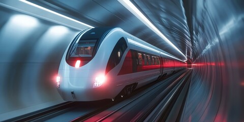 Fototapeta premium A high-speed train moving through a tunnel.