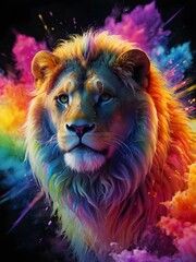 splash art portrait of a lion