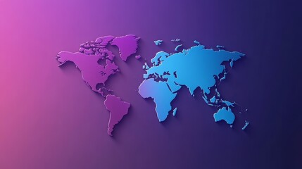 A stylized world map in vibrant blue and purple tones on a gradient background, ideal for global themes and creative projects.