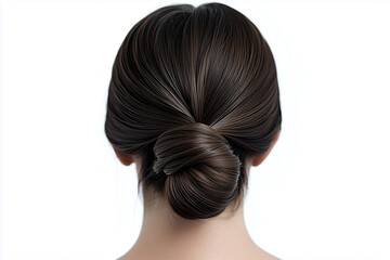 Fototapeta premium Tie glossy healthy woman hair isolated on white background, Behind of woman hair for beauty commercial. 