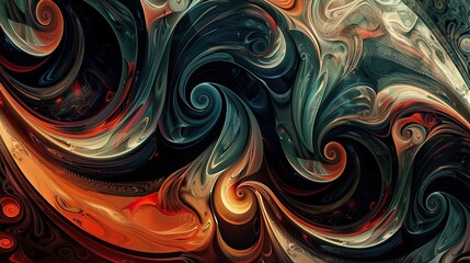 Swirling abstract patterns with luminous gradients in deep muted colors