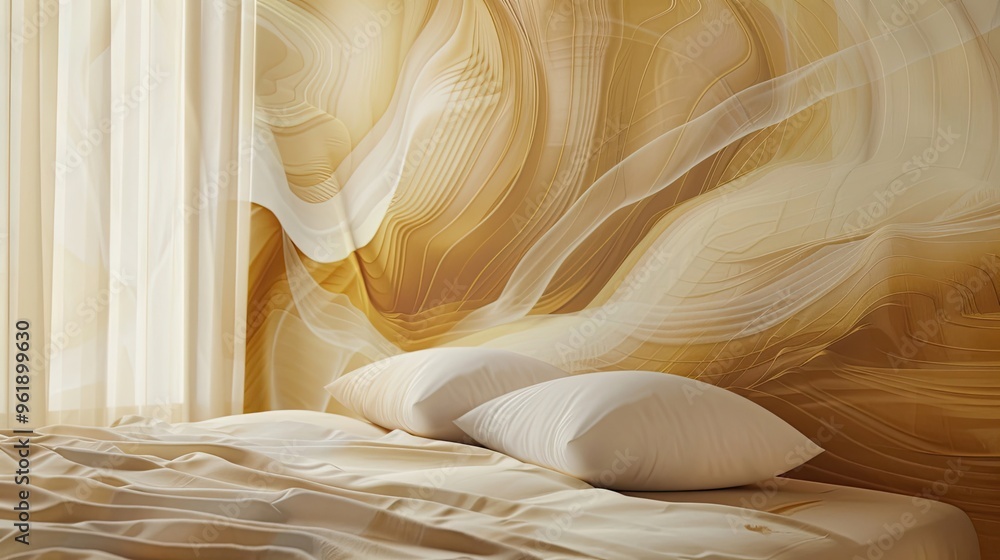 Poster Flowing abstract gold and cream patterns with glowing gradients wallpaper