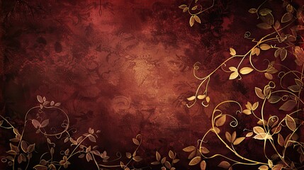 Intricate burgundy and gold vines with glowing accents and shadows background