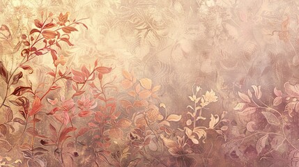 Mannerism background with elongated floral patterns in rose and gold glowing gradients