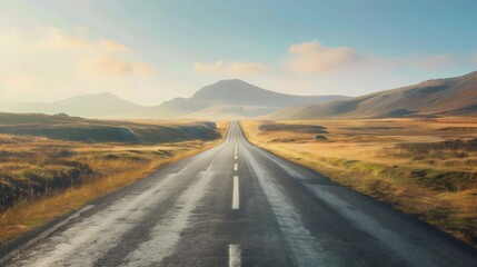 Fototapeta premium Empty Desert Road to the Mountains