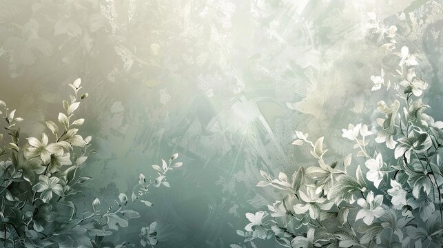 Mannerism backdrop with floral designs in sage and silver glowing shadowy light