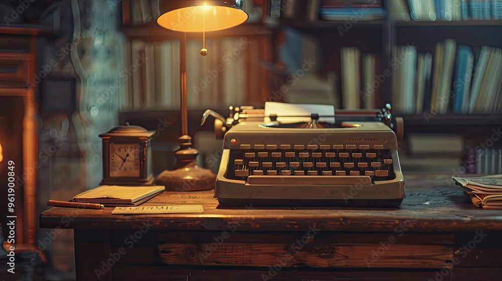 Aufkleber lofi background featuring a vintage typewriter warm light creating nostalgic vibes
