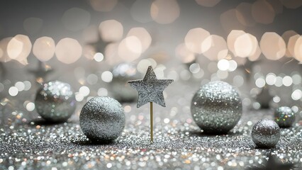Silver glitter bokeh background. Shiny holiday background. Wallpaper for web design
