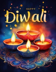 Happy Diwali Poster with Diya Lamp Poster Design