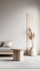 Minimalist living room interiors with elegant furniture and copyspace.Residential interior design composition