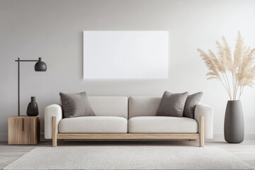 Minimalist living room interiors with elegant furniture and copyspace.Residential interior design composition