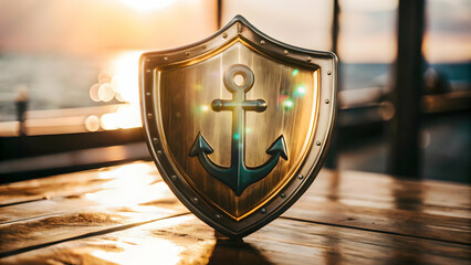 Flat Glossy Holographic Anchor and Shield Design with Generous Copy Space for Hari Pahlawan: Modern Vector Symbolizing Strength and Protection