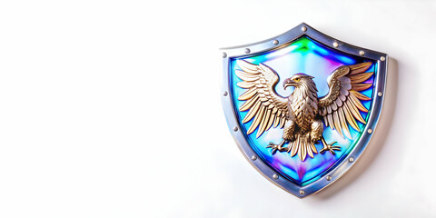 Flat Glossy Holographic Eagle and Shield Vector Illustration with Ample Copy Space for Hari Pahlawan - Symbol of Protection and Pride