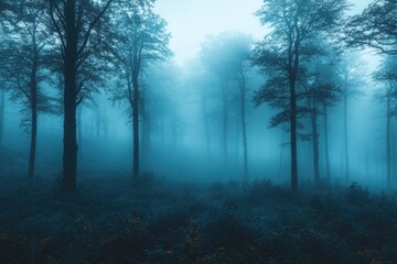 Obraz premium A forest with trees and fog