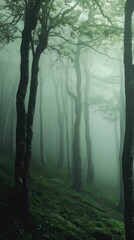 Fototapeta premium A forest with trees and fog
