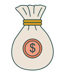 Money Bag Icon Flat Style Illustration