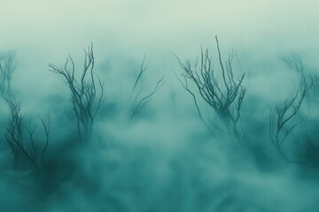 Obraz premium The image is of a forest with trees and fog