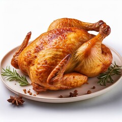 whole roast chicken isolated on white background