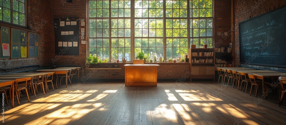 Poster sunlight streaming through a classroom window