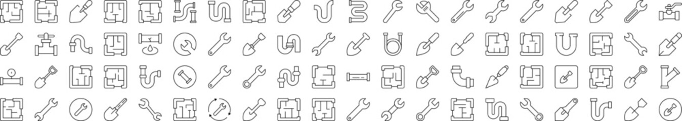 Repair and Renovation Outline Style Icons for Design, Cards, Apps, Social Networks