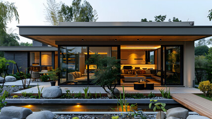 Modern House with a Pond in the Backyard - Realistic 3D Render