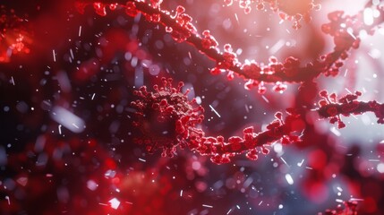 Close-up of vibrant, abstract red molecules with a cosmic background, highlighting scientific exploration and discovery.