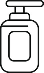 Simple black and white line drawing of a bottle dispenser with pump for cream or gel, isolated on a white background