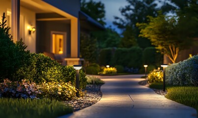 Obraz premium Illuminating Pathway: Outdoor Lighting Design for a Serene Backyard Oasis