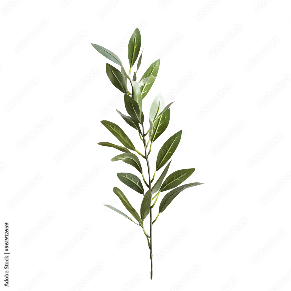 Wall mural single green leaf stem - isolated on white transparent background, png