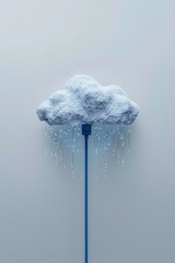 photo of a blue wire connecting to a pixelated white cloud against a light grey abstract background
