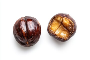 Obraz premium Peeled chestnut on white background top view flat lay