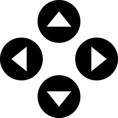 Directional buttons of a video game controller arranged in a cross pattern with arrows indicating up, down, left, and right.
