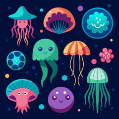 Naklejka premium jellyfish and fishes