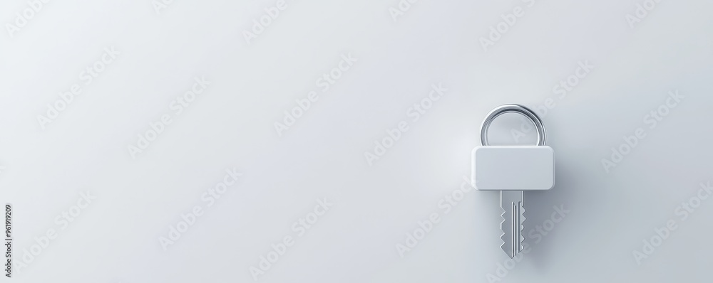 Poster modern safety lock and key concept with protection symbols on white background for security design s