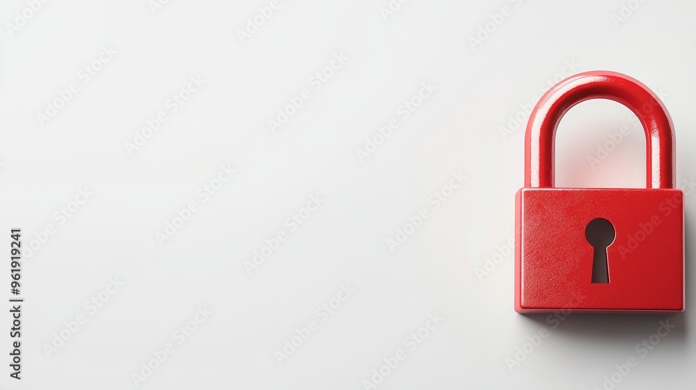 Poster modern security lock and safety symbols on white background with copy space - clean design conceptua