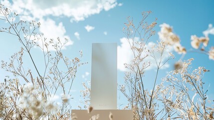 Naklejka premium Blank White Sign in Front of Wildflowers